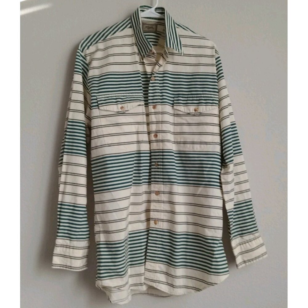 Vintage Roper Brushpopper Cowboy Western Shirt Green Striped Button Cotton Sz L